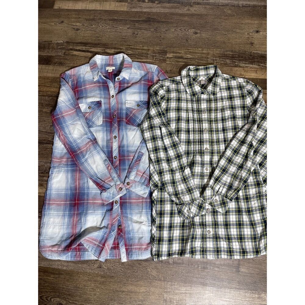 J. Jill Womens XS Tunic Shirt Ls Button-Down Multicolor Plaid Flannel Lot